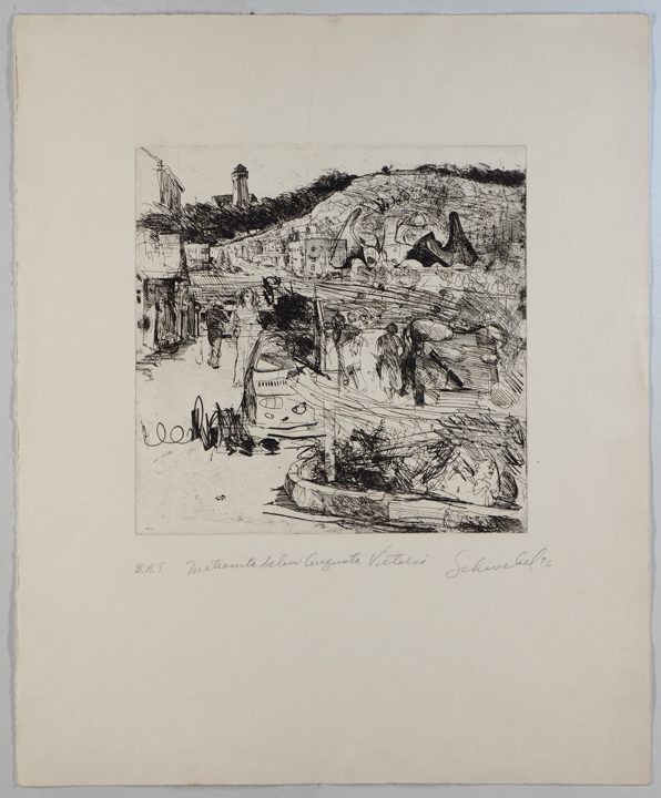 Ivan Schwebel, Matronita below Augusta Victoria (1979), etching, 52.5 x 37.5 cm