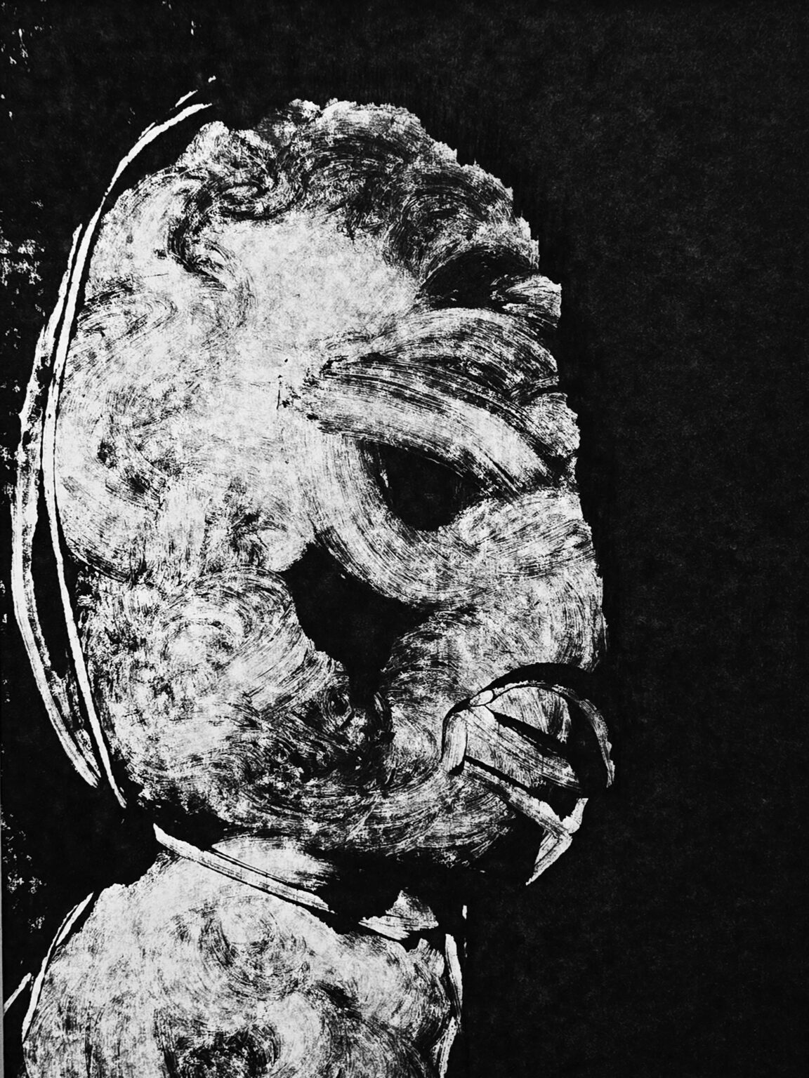 שאדי טואפרה, המכשפה, הינשוף, הנסיך והצל האחרון, 2024 קרדיט; שאדי טופארה Shade Twafra, The Witch, The Owl, and The Prince, 2024, monotype print, 40x30 cm